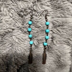 Turquoise Feather Earrings